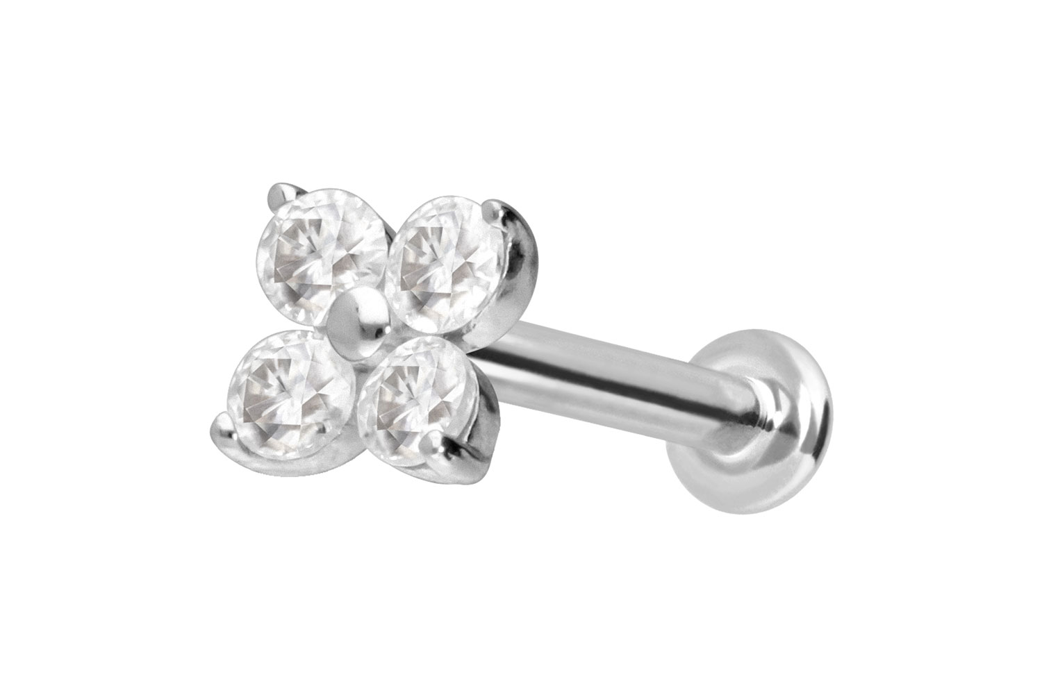 14 Karat Gold Labret Piercing mit Push Fit MOISSANIT-BLUME